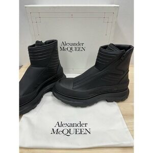 Alexander McQueen Men's 45 US 12 Tread Slick Leather Zip Up Ankle Boots - New